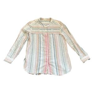 C&C California Multicolor Striped Linen Blend Long Sleeve Button-Up Tunic Top S